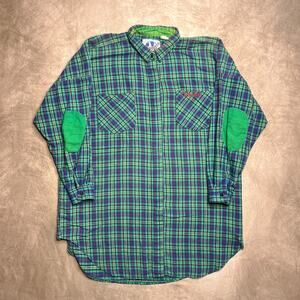 Vintage 80s Bloomies World Wide Bloomingdales Plaid Night Shirt Green Sleepwear